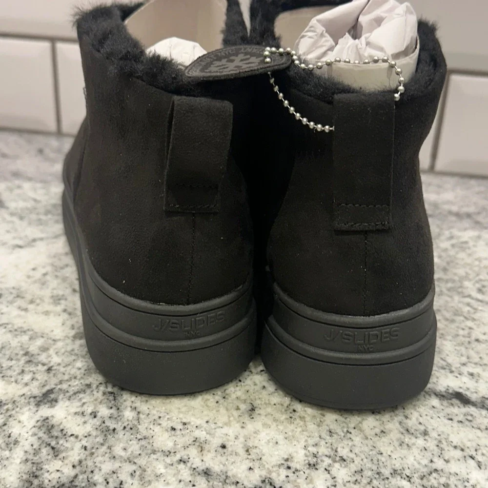 J/Slides NYC Womens 9 Platform Ankle Boots Black Water Resistant Faux Fur Winter